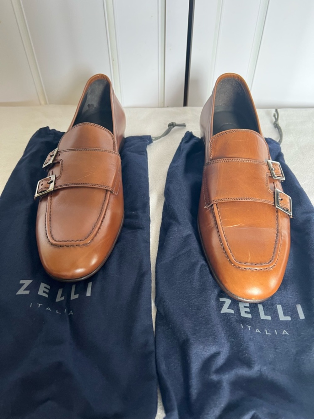 Zelli Italia Men’s Calfskin Monk Strap Slip-On, Leather Loafers Size 10